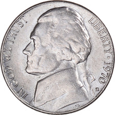 Coin, United States, Jefferson Nickel, 5 Cents, 1970, U.S. Mint, Denver