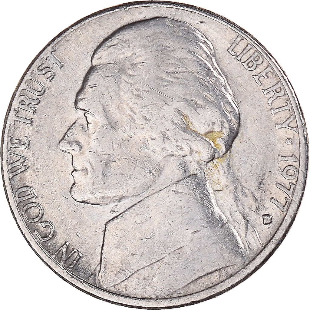 Coin, United States, Jefferson Nickel, 5 Cents, 1977, U.S. Mint, Denver
