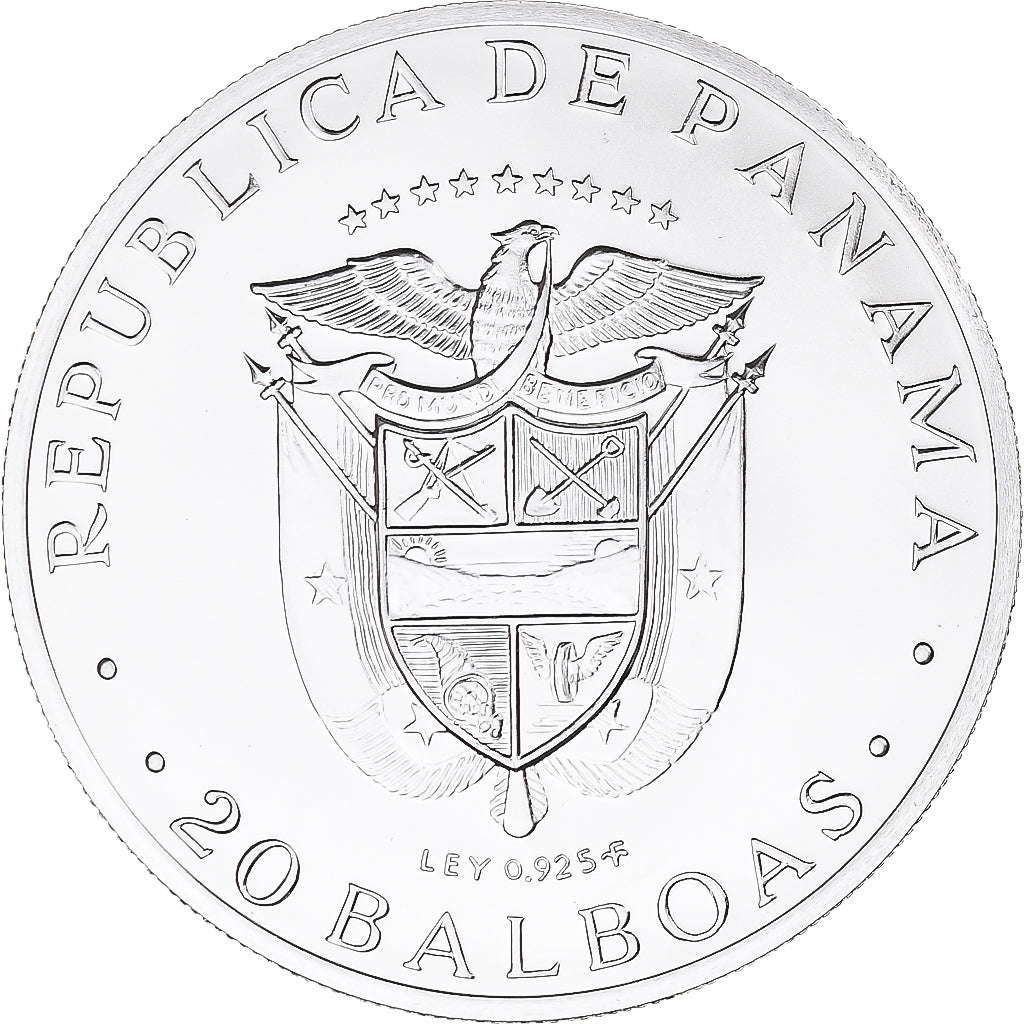 Coin, Panama, 20 Balboas, 1974, U.S. Mint, Proof, MS(65-70), Silver, KM:31