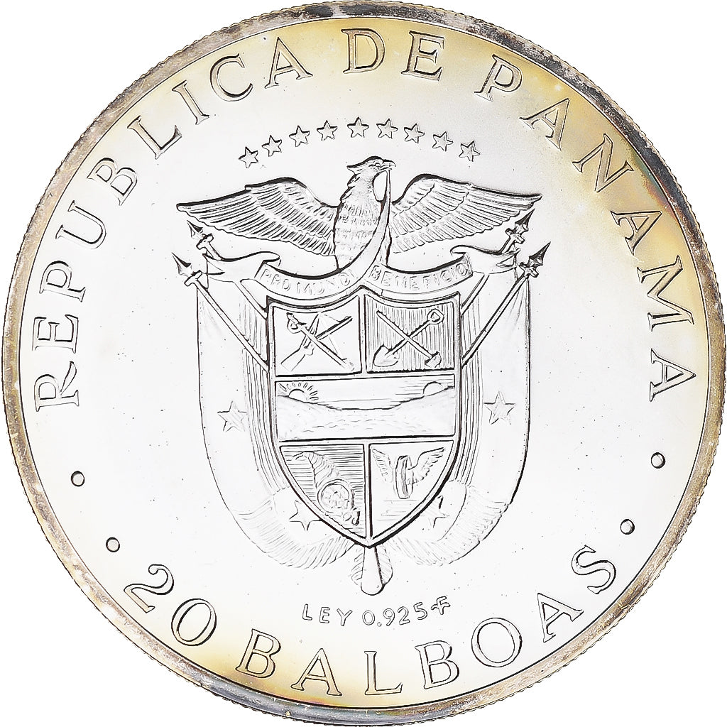 Coin, Panama, 20 Balboas, 1974, U.S. Mint, Proof, MS(65-70), Silver, KM:31