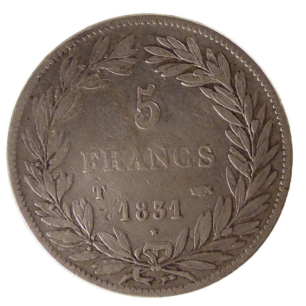 FRANCE, Louis-Philippe, 5 Francs, 1831, Marseille, VF(20-25), Silver, Gadoury...