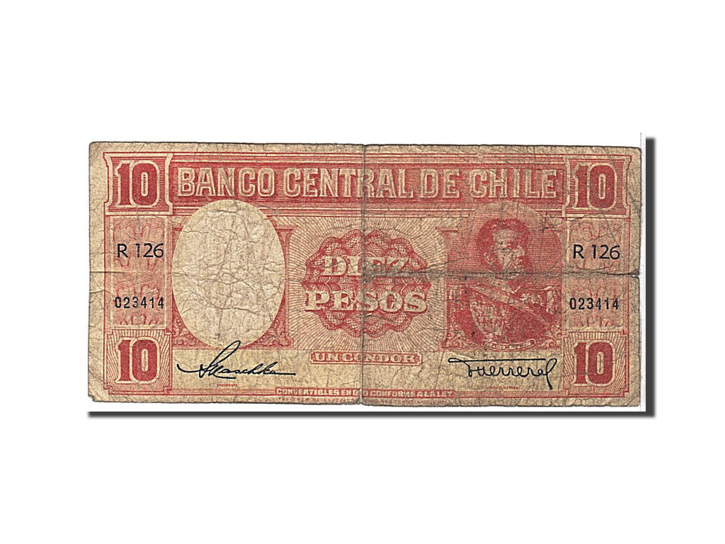 Chile, 10 Pesos = 1 Condor, 1958, KM #120, VG(8-10), R126023414