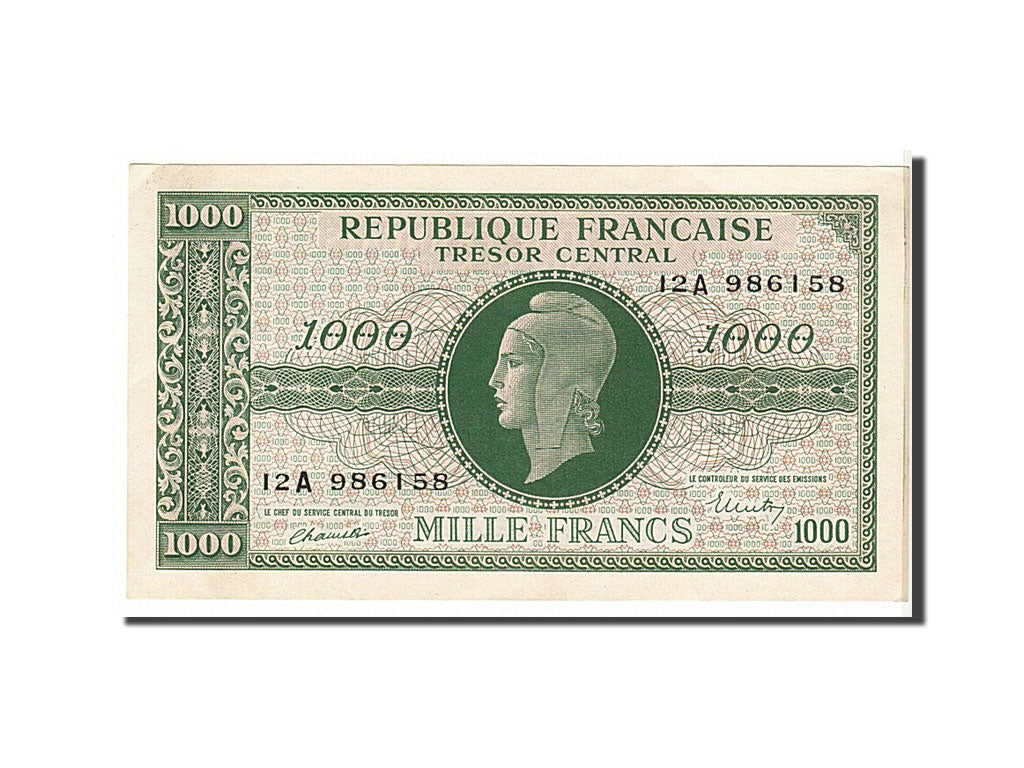 France, 1000 Francs, 1943-1945 Marianne, 1945, KM #107, UNC(63), 12A986158,...