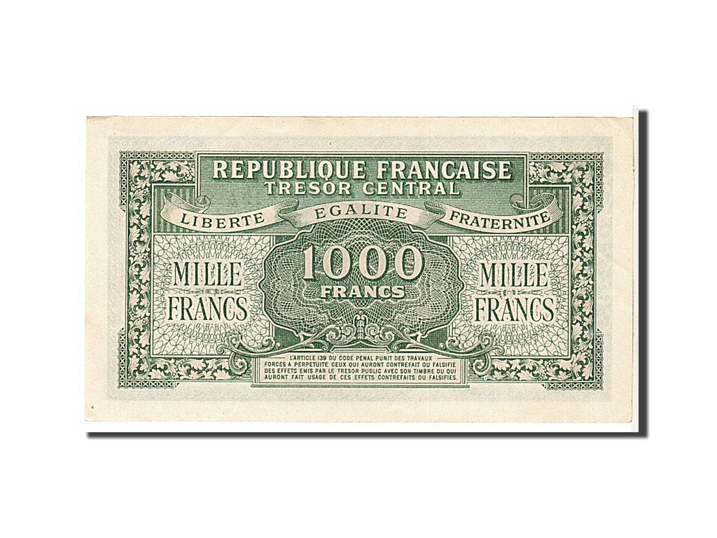 France, 1000 Francs, 1943-1945 Marianne, 1945, KM #107, UNC(63), 12A986158,...