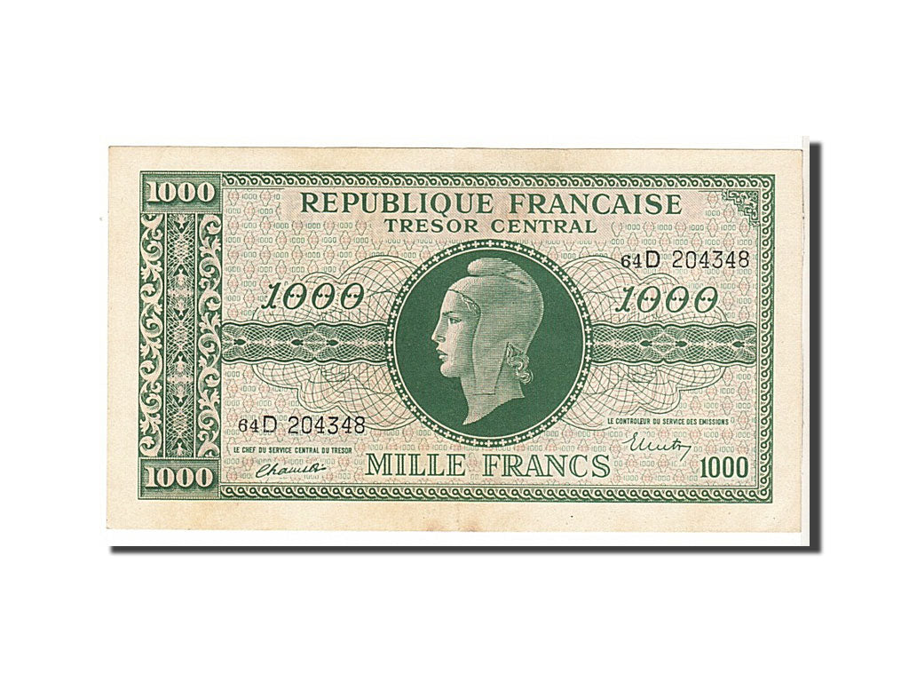 France, 1000 Francs, 1943-1945 Marianne, 1945, KM #107, UNC(60-62), 64D204348,..
