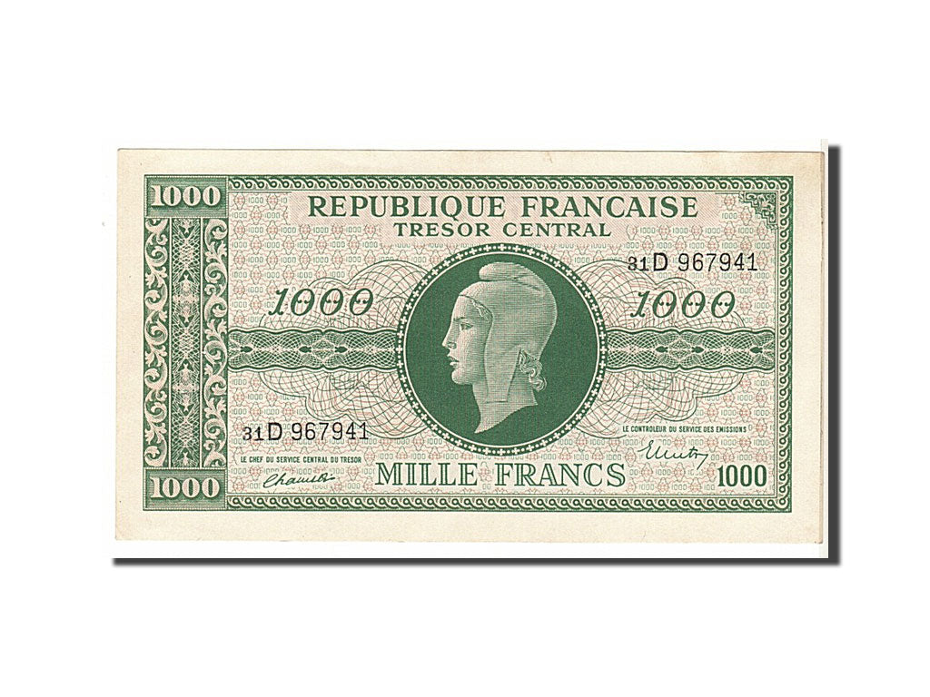 France, 1000 Francs, 1943-1945 Marianne, 1945, KM #107, UNC(60-62), 31D967941,..