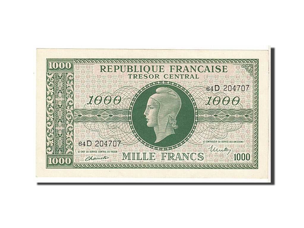 France, 1000 Francs, 1943-1945 Marianne, 1945, KM #107, UNC(63), 64D204707,...