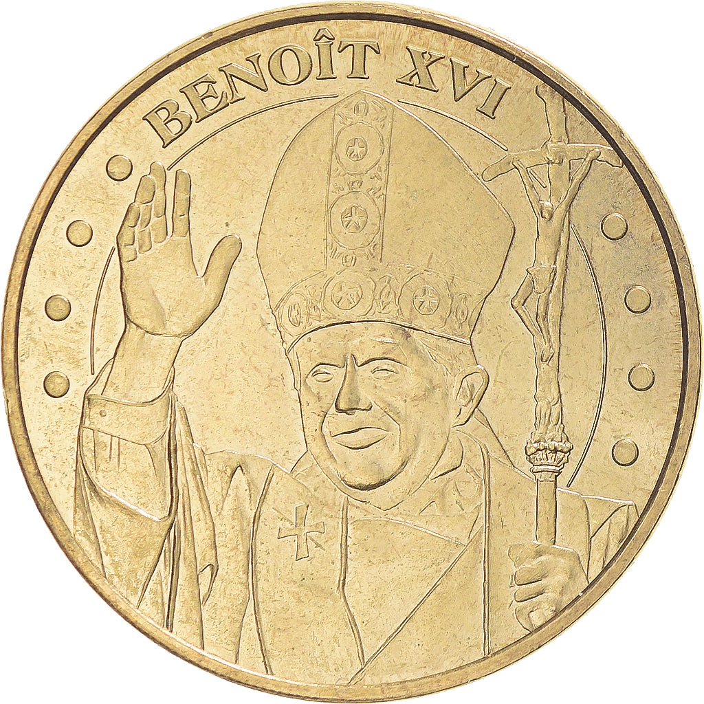 Francia, zeton, Jetón turístico, Lourdes - Benoit XVI, 2008, MDP, SC, Aluminio