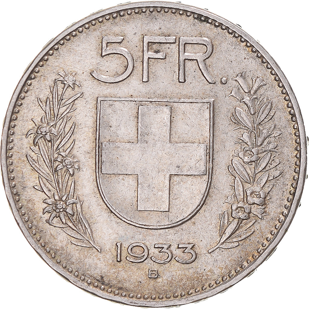 Coin, Switzerland, 5 Francs, 1933, Bern, VF(30-35), Silver, KM:40