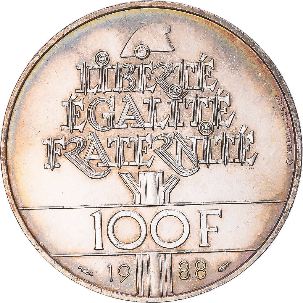 Coin, France, Fraternité, 100 Francs, 1988, MS(60-62), Silver, KM:966