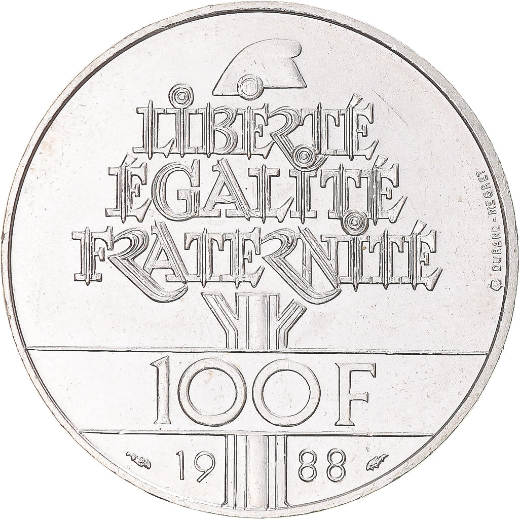 Coin, France, Fraternité, 100 Francs, 1988, MS(63), Silver, KM:966, Gadoury:903
