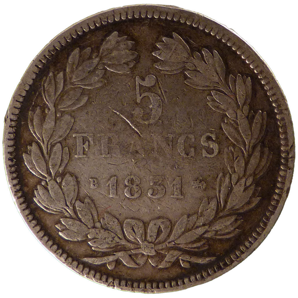 FRANCE, Louis-Philippe, 5 Francs, 1831, Rouen, VF(20-25), Silver, Gadoury...