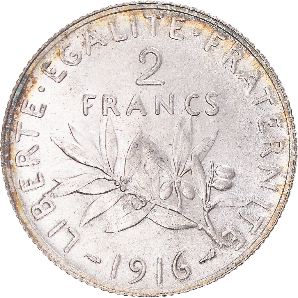 Coin, France, Semeuse, 2 Francs, 1916, Paris, MS(60-62), Silver, KM:845.1