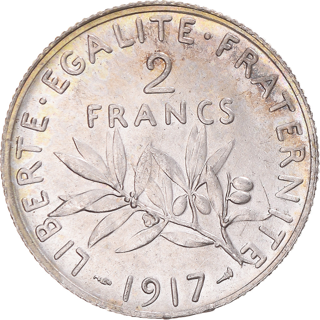 Coin, France, Semeuse, 2 Francs, 1917, Paris, MS(63), Silver, KM:845.1