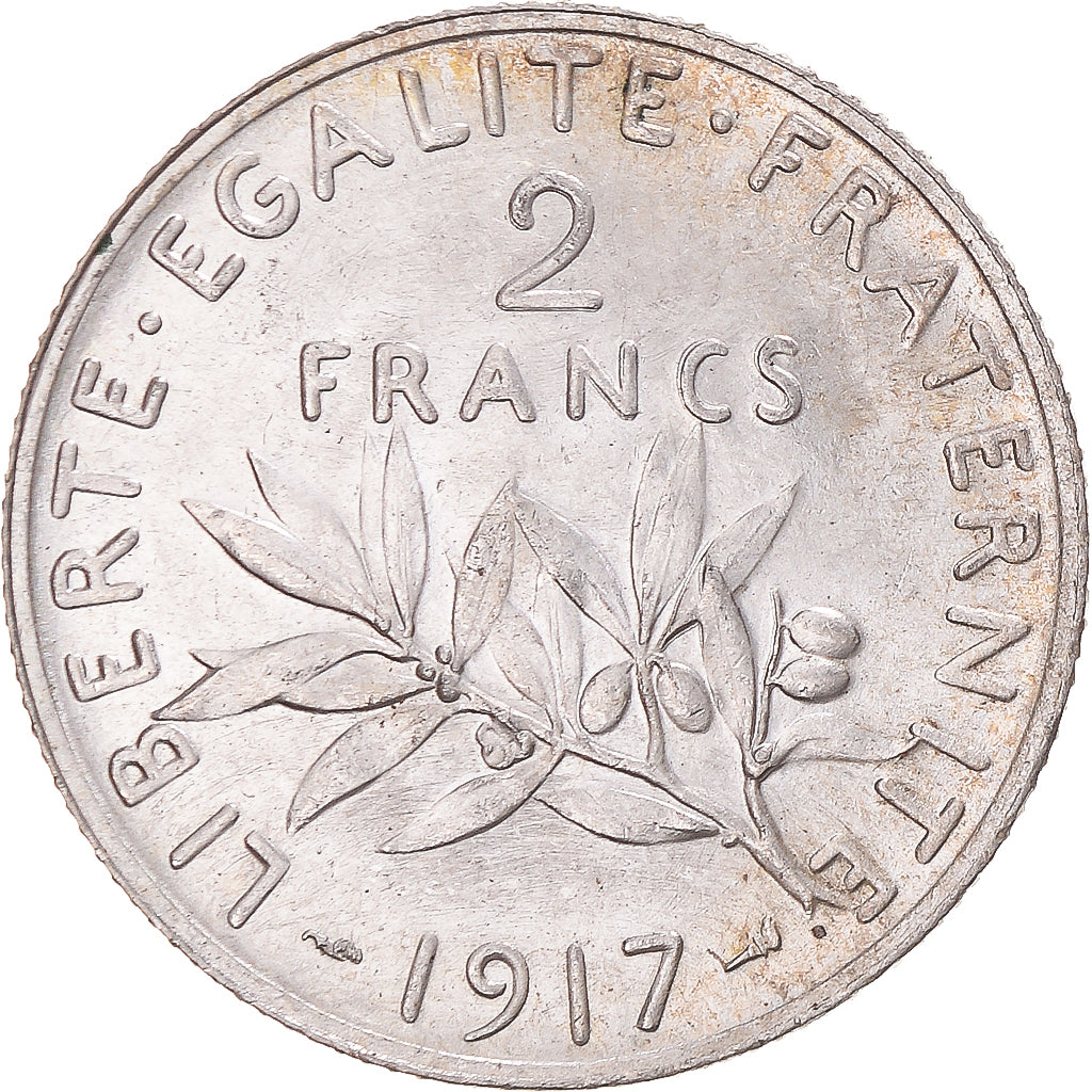 Coin, France, Semeuse, 2 Francs, 1917, Paris, MS(63), Silver, KM:845.1