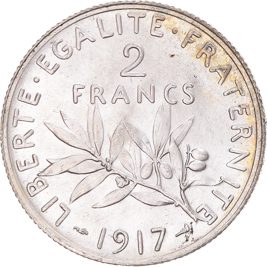 Coin, France, Semeuse, 2 Francs, 1917, Paris, MS(63), Silver, KM:845.1