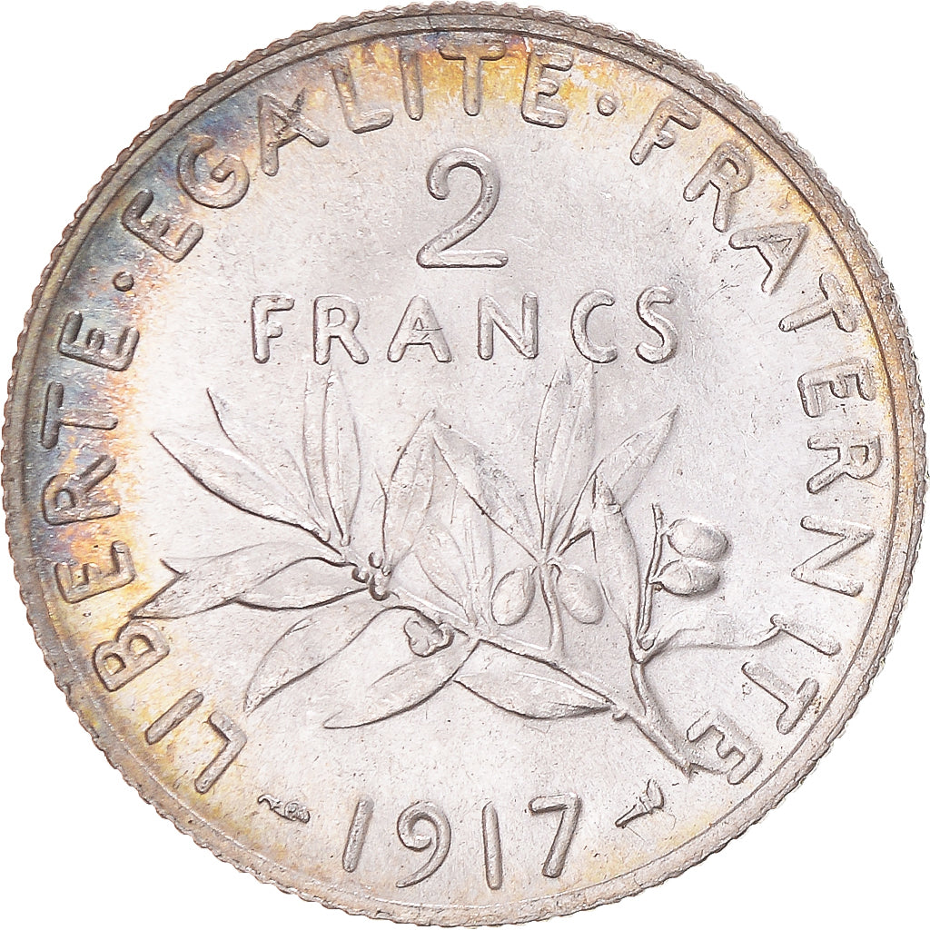Coin, France, Semeuse, 2 Francs, 1917, Paris, MS(60-62), Silver, KM:845.1