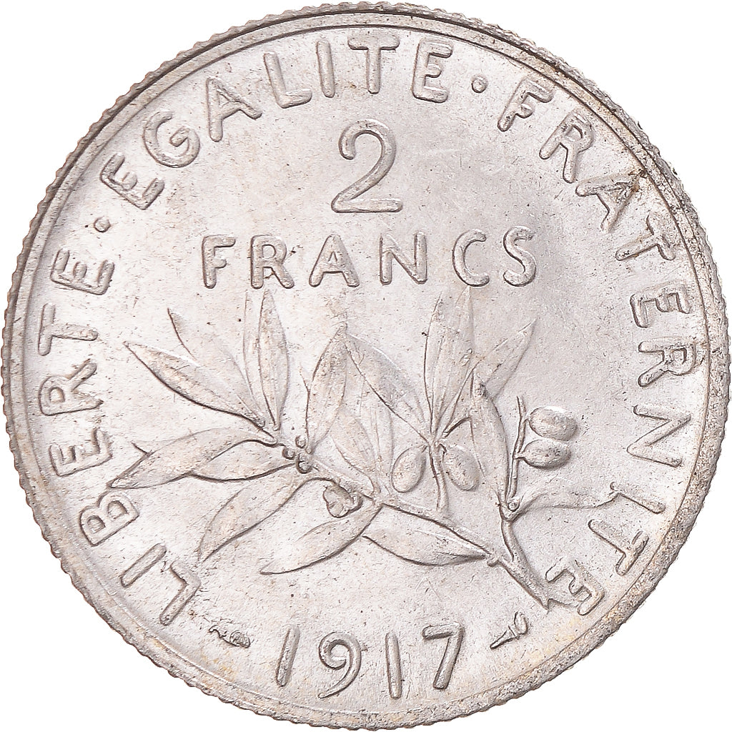 Coin, France, Semeuse, 2 Francs, 1917, Paris, MS(60-62), Silver, KM:845.1