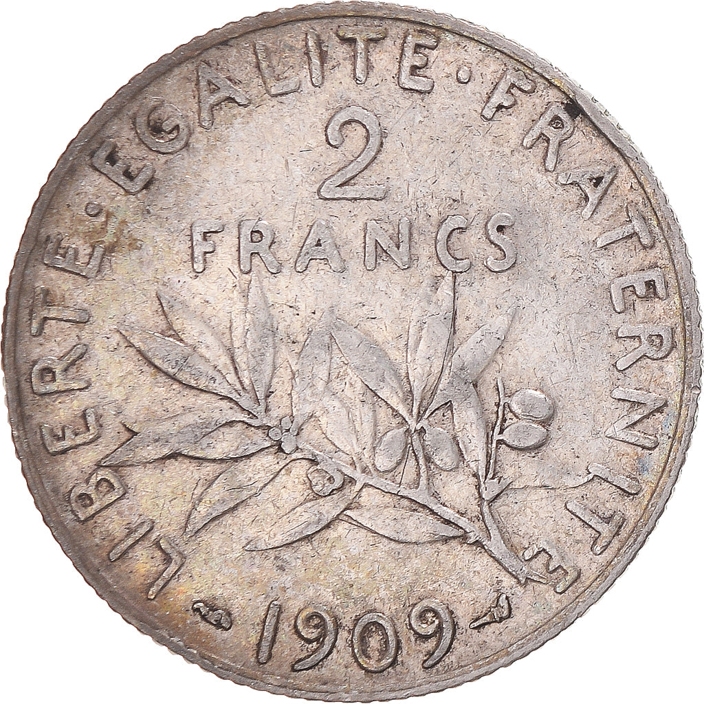 Coin, France, Semeuse, 2 Francs, 1909, Paris, EF(40-45), Silver, KM:845.1