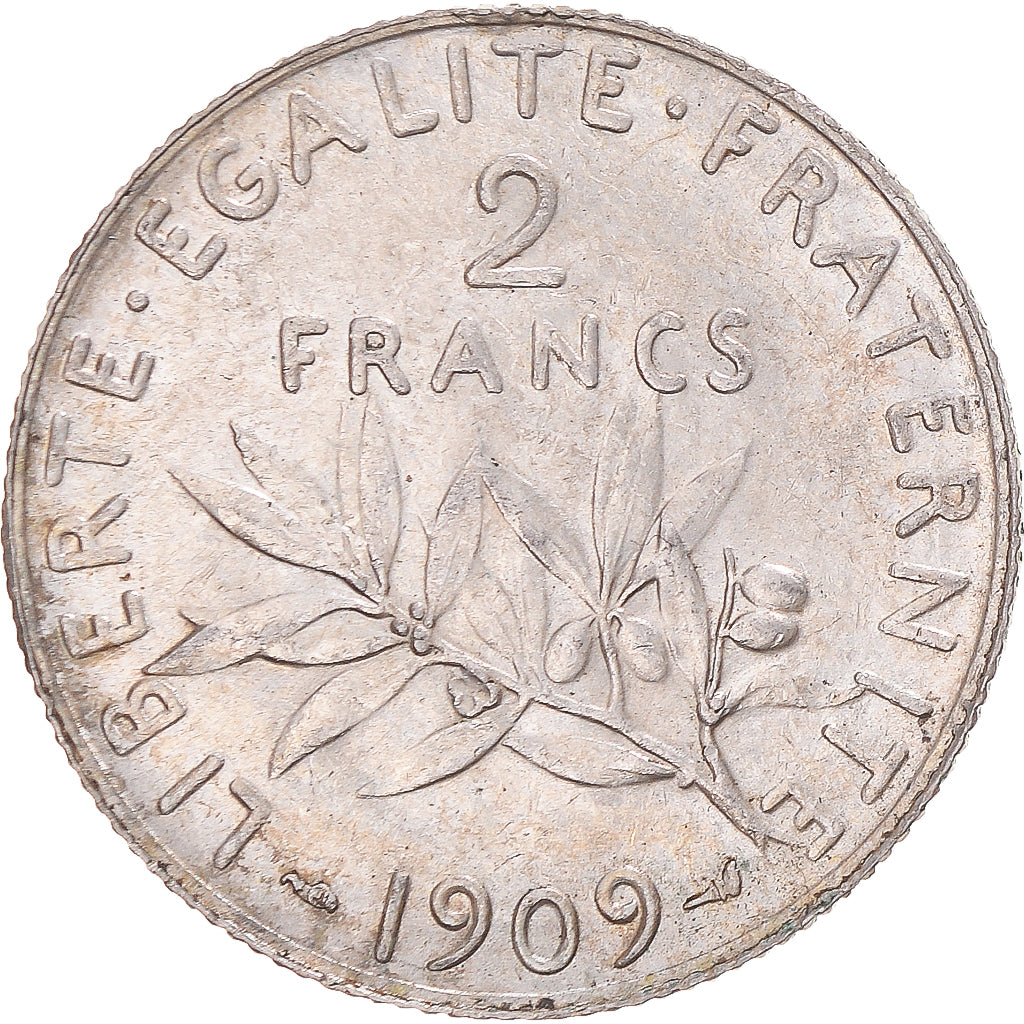 Coin, France, Semeuse, 2 Francs, 1909, Paris, AU(50-53), Silver, KM:845.1