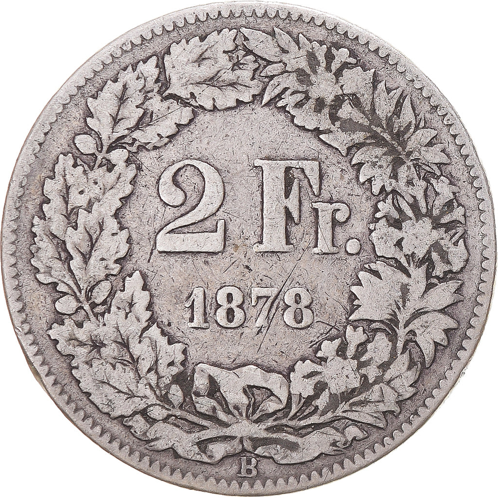 Coin, Switzerland, 2 Francs, 1878, Bern, VF(30-35), Silver, KM:21