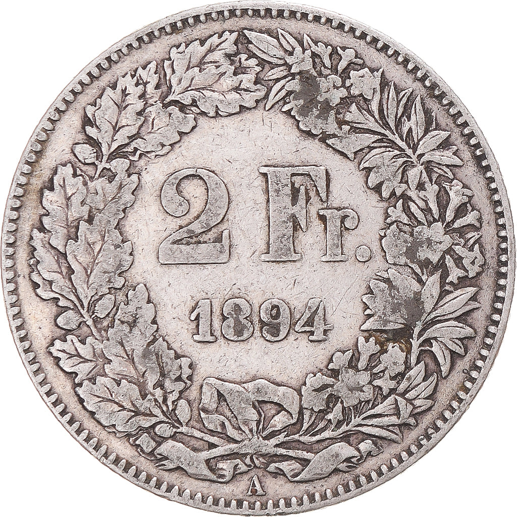 Coin, Switzerland, 2 Francs, 1894, Paris, VF(30-35), Silver, KM:21
