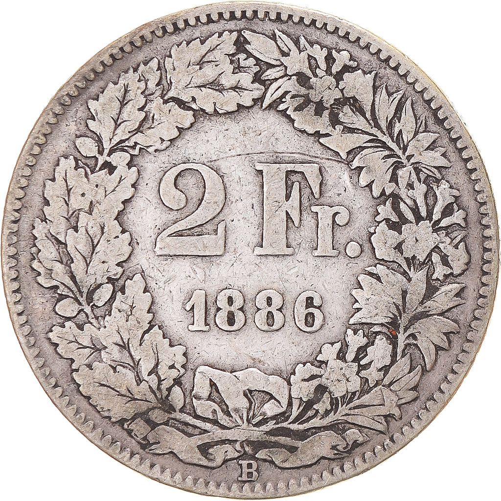 Coin, Switzerland, 2 Francs, 1886, Bern, VF(20-25), Silver, KM:21