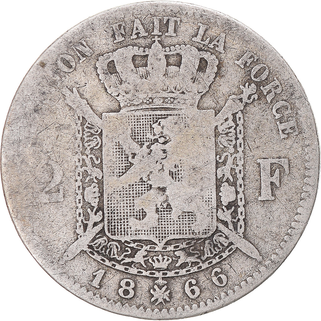 Monnaie, Belgique, Leopold II, 2 Francs, 2 Frank, 1866, TB, Argent, KM:30.1