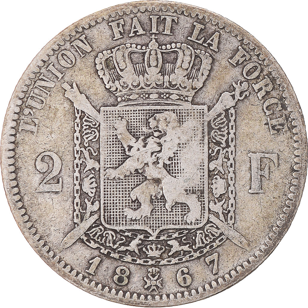 Coin, Belgium, Leopold II, 2 Francs, 2 Frank, 1867, VF(30-35), Silver, KM:30.2