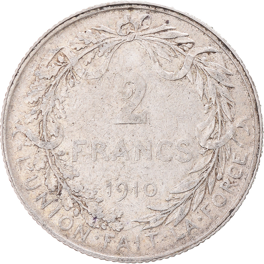 Moneda, Bélgica, 2 Francs, 2 Frank, 1910, BC+, Plata, KM:74