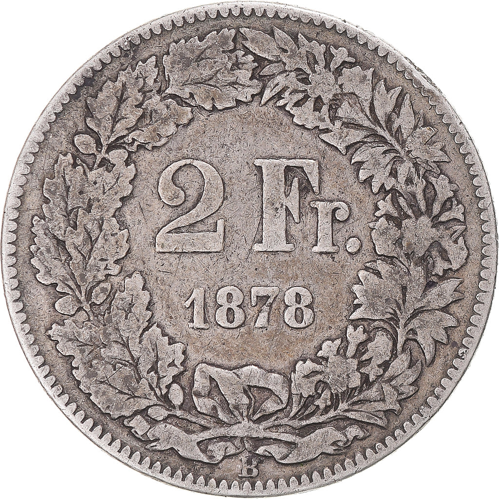 Coin, Switzerland, 2 Francs, 1878, Bern, VF(30-35), Silver, KM:21