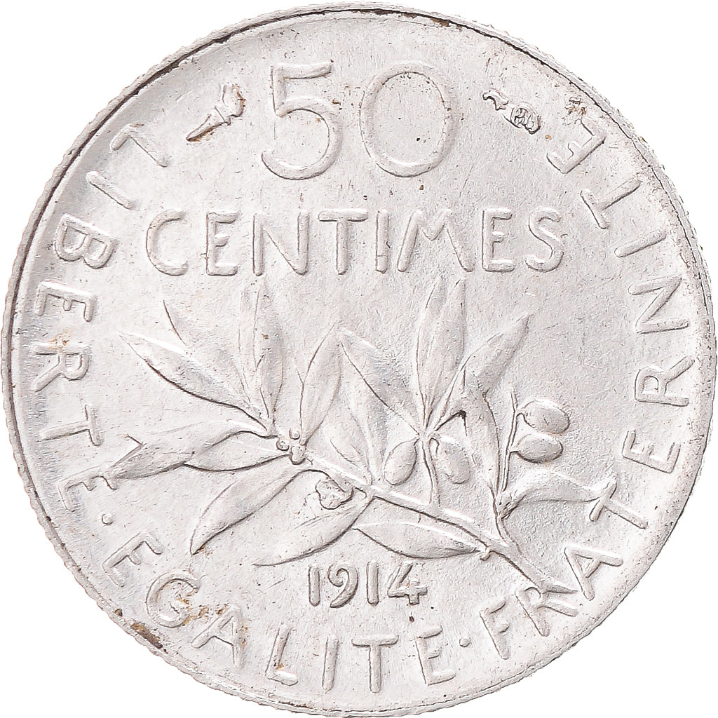 Moneta, Francja, Semeuse, 50 Centimes, 1914, Paris, MS(63), Srebro, KM:854