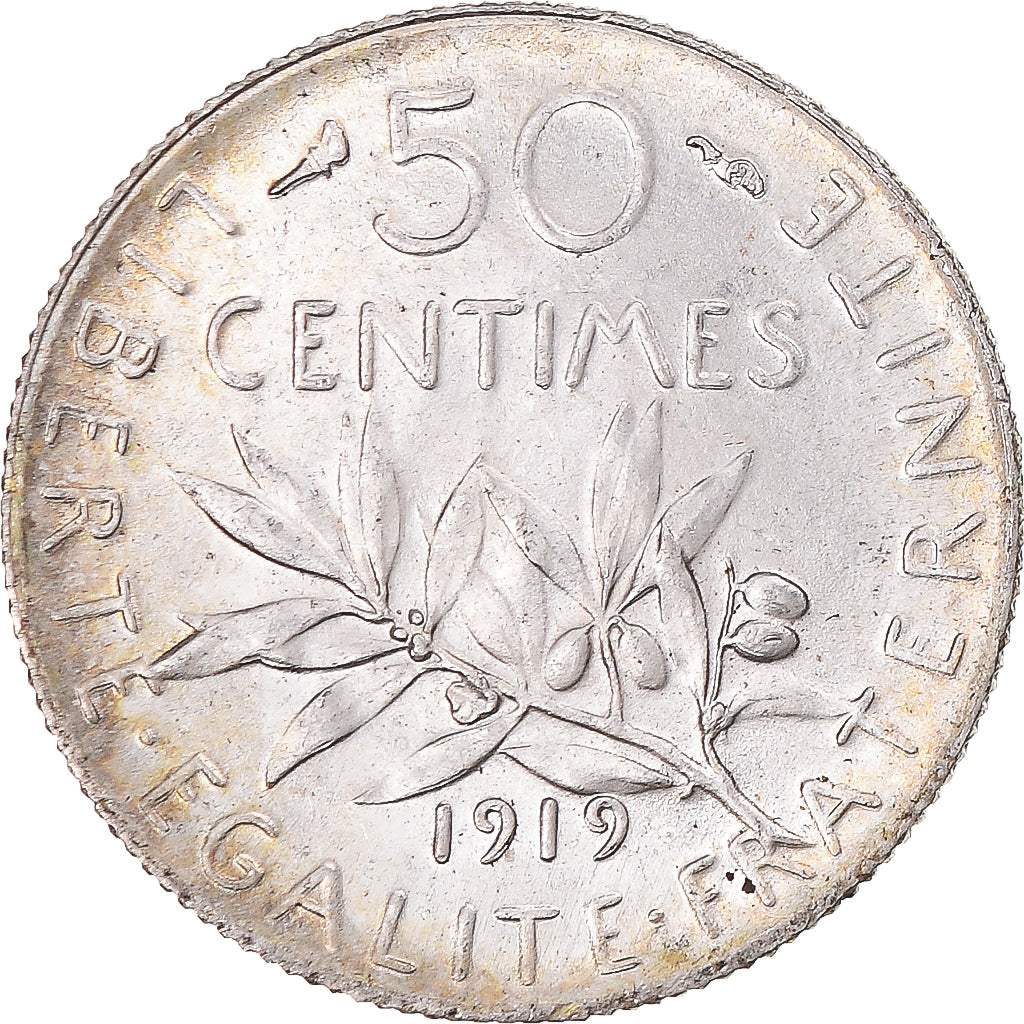 Coin, France, Semeuse, 50 Centimes, 1919, Paris, Semeuse, MS(63), Silver, KM:854