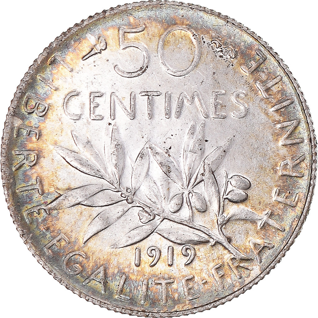 Coin, France, Semeuse, 50 Centimes, 1919, Paris, Semeuse, MS(63), Silver, KM:854