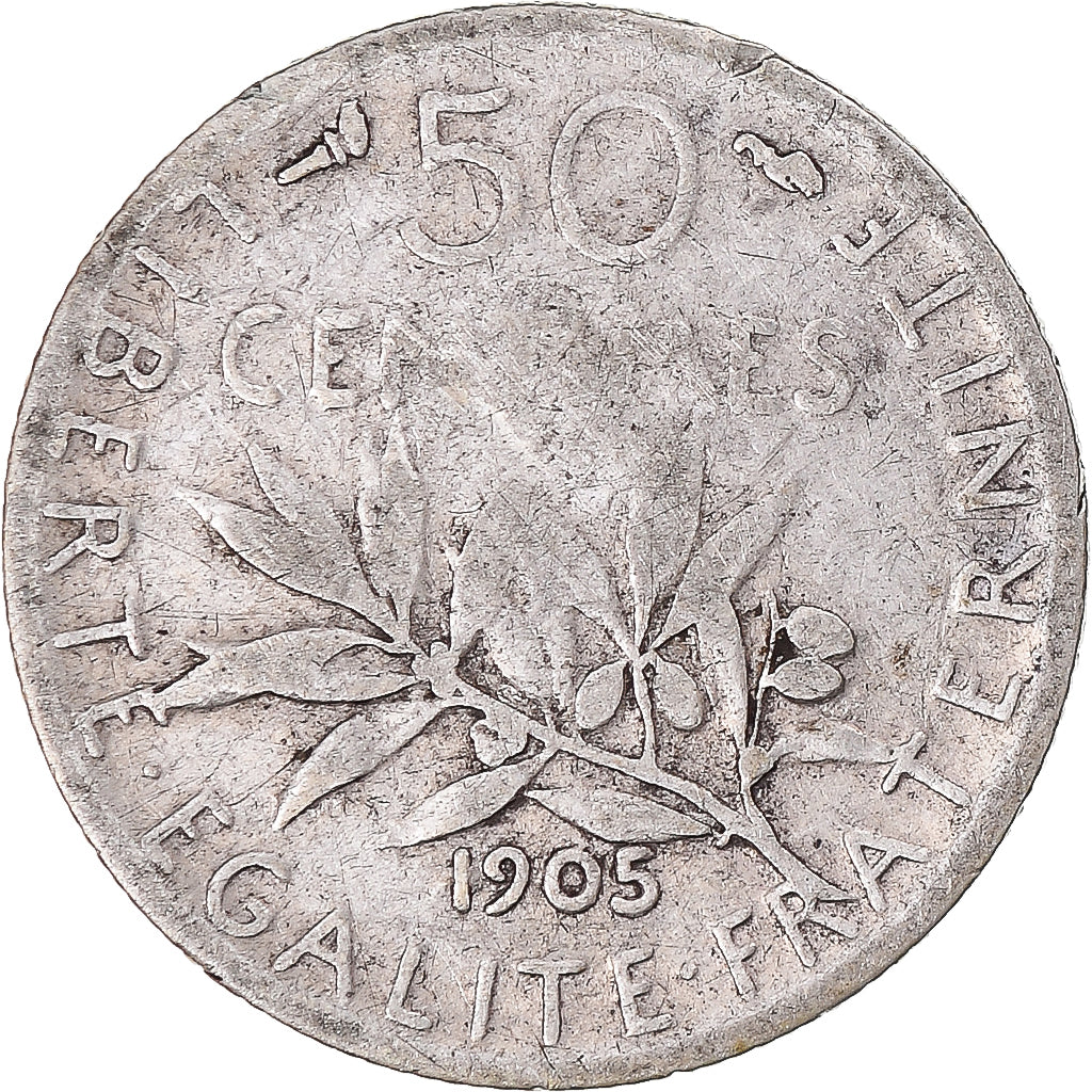 Moneta, Francja, Semeuse, 50 Centimes, 1905, Paris, VF(20-25), Srebro, KM:854