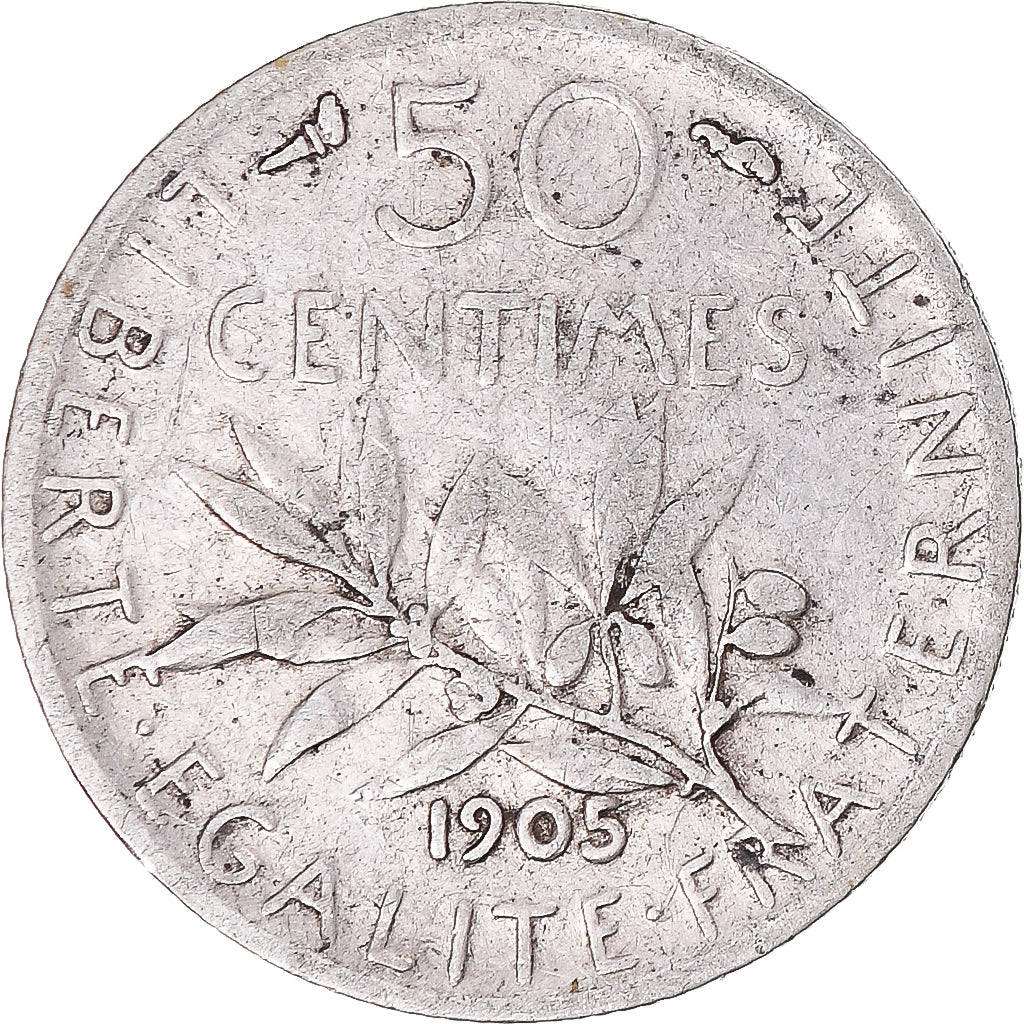Moeda, França, Semeuse, 50 Centimes, 1905, Paris, VF(20-25), Prata, KM:854