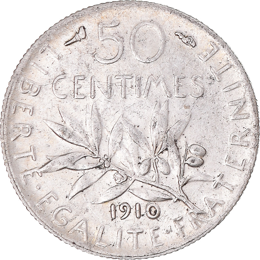 Moneta, Francja, Semeuse, 50 Centimes, 1910, Paris, EF(40-45), Srebro, KM:854
