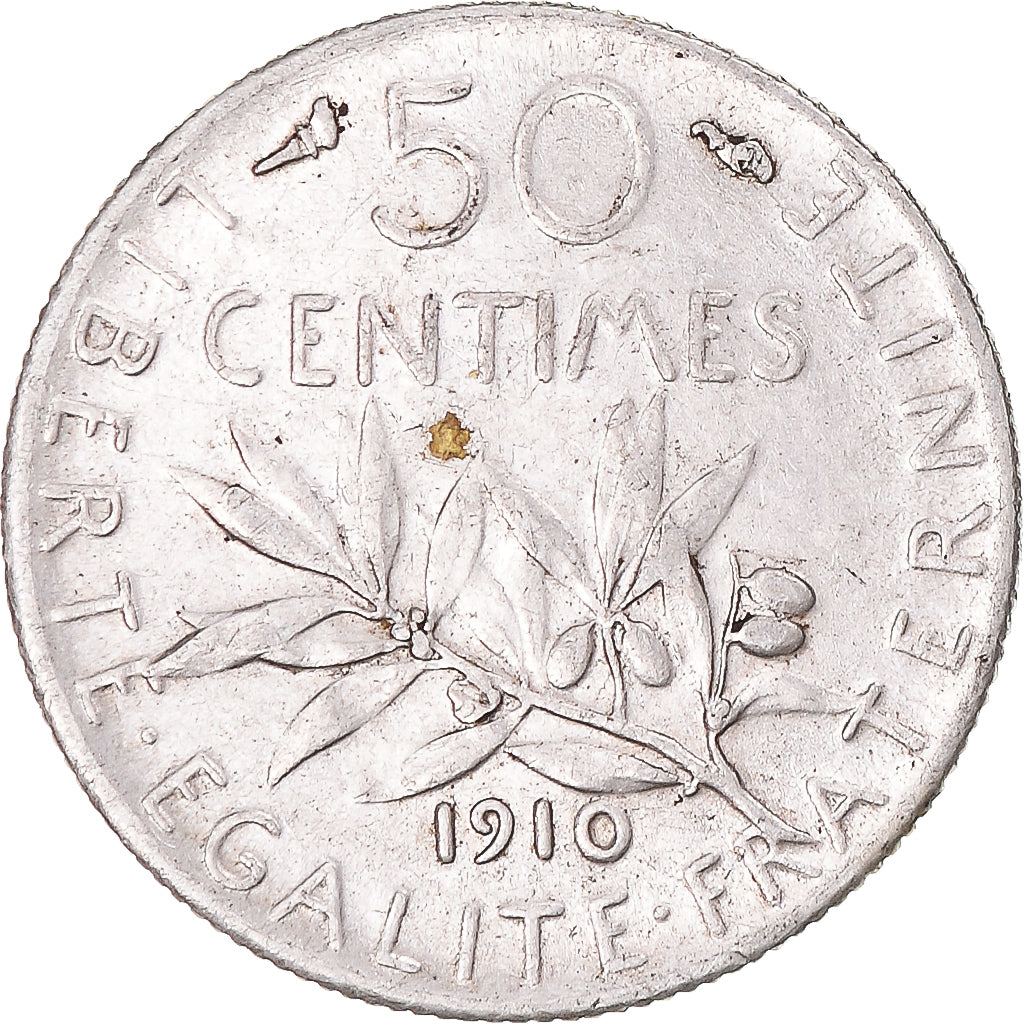 Munten, Frankrijk, Semeuse, 50 Centimes, 1910, Paris, ZF+, Zilver, KM:854