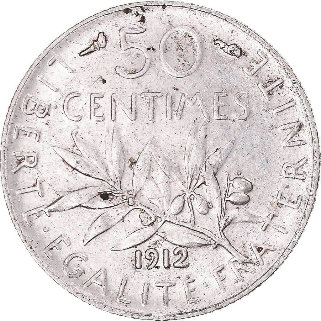 Moeda, França, Semeuse, 50 Centimes, 1912, Paris, AU(55-58), Prata, KM:854