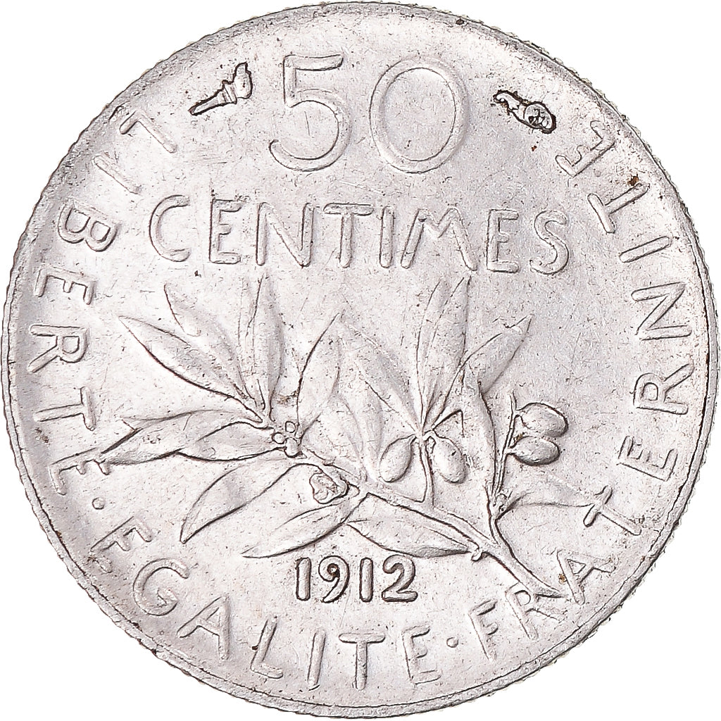 Moneta, Francja, Semeuse, 50 Centimes, 1912, Paris, MS(60-62), Srebro, KM:854