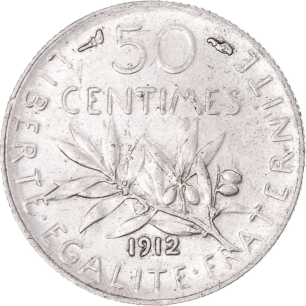 Moneda, Francia, Semeuse, 50 Centimes, 1912, Paris, EBC+, Plata, KM:854