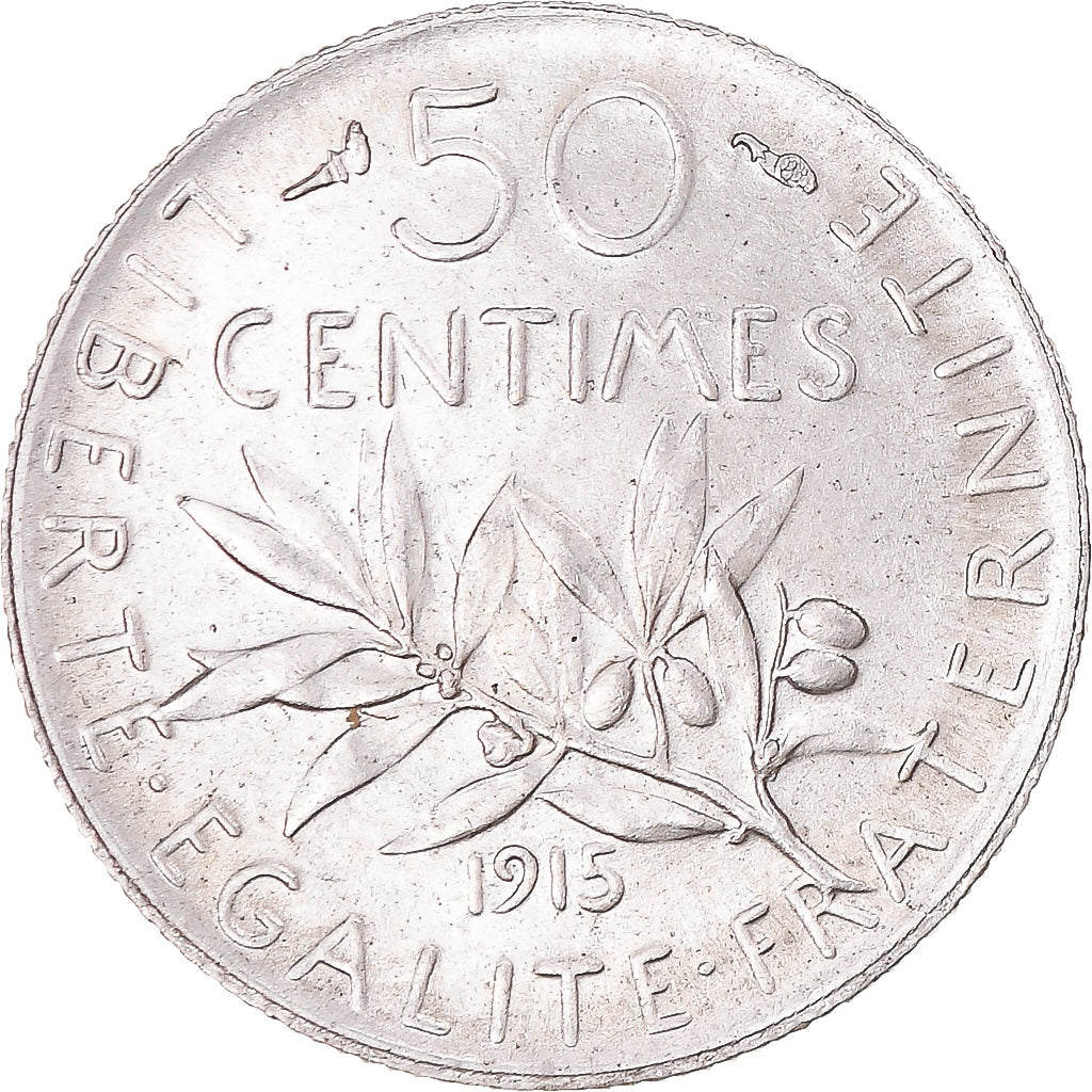 Munten, Frankrijk, Semeuse, 50 Centimes, 1915, Paris, UNC-, Zilver, KM:854