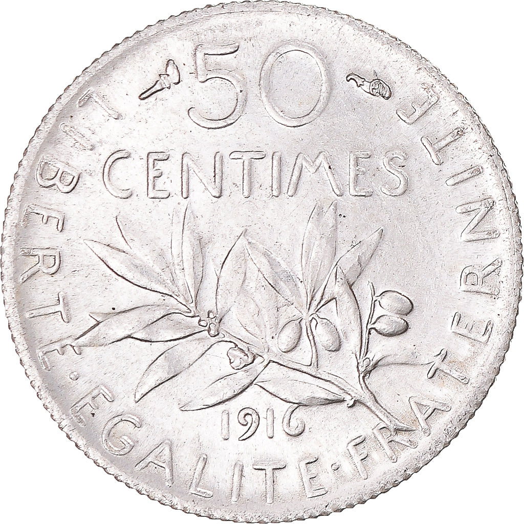 Munten, Frankrijk, Semeuse, 50 Centimes, 1916, Paris, UNC-, Zilver, KM:854