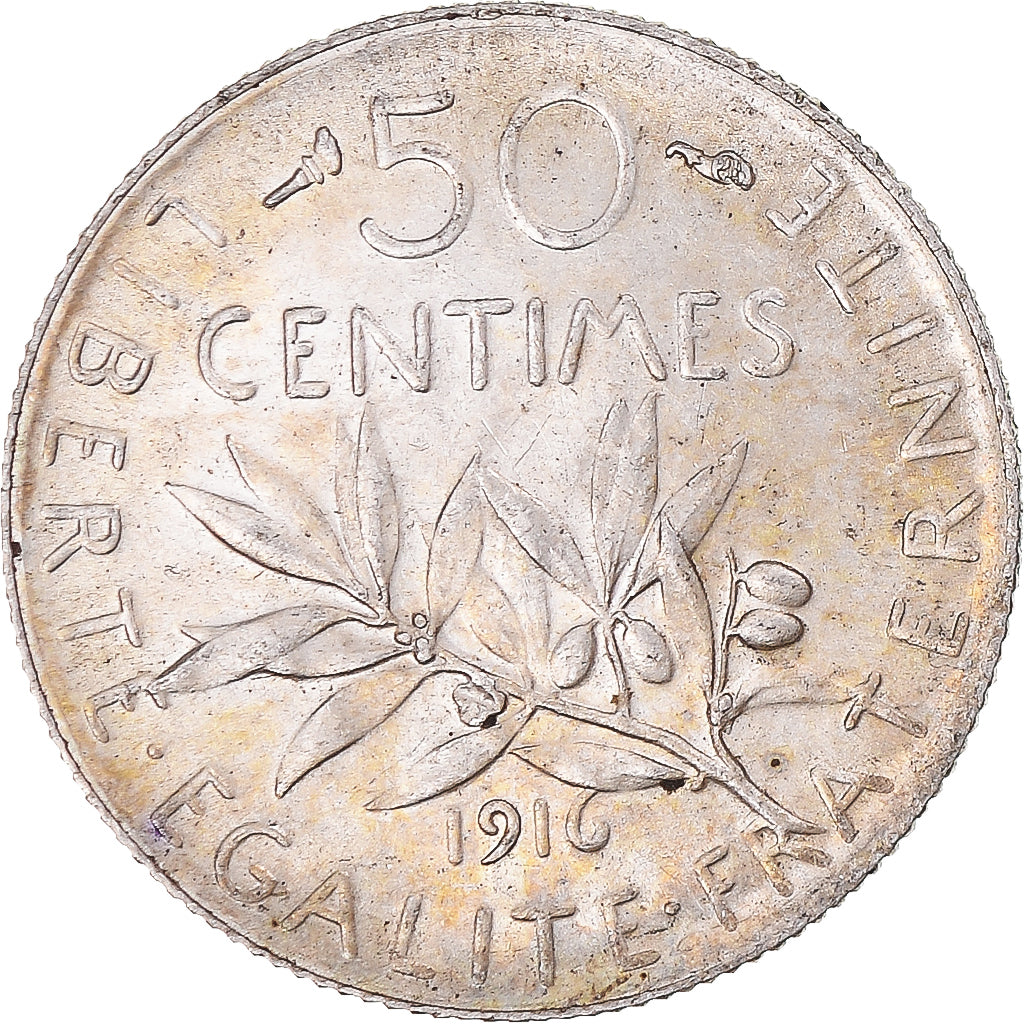 Munten, Frankrijk, Semeuse, 50 Centimes, 1916, Paris, PR+, Zilver, KM:854