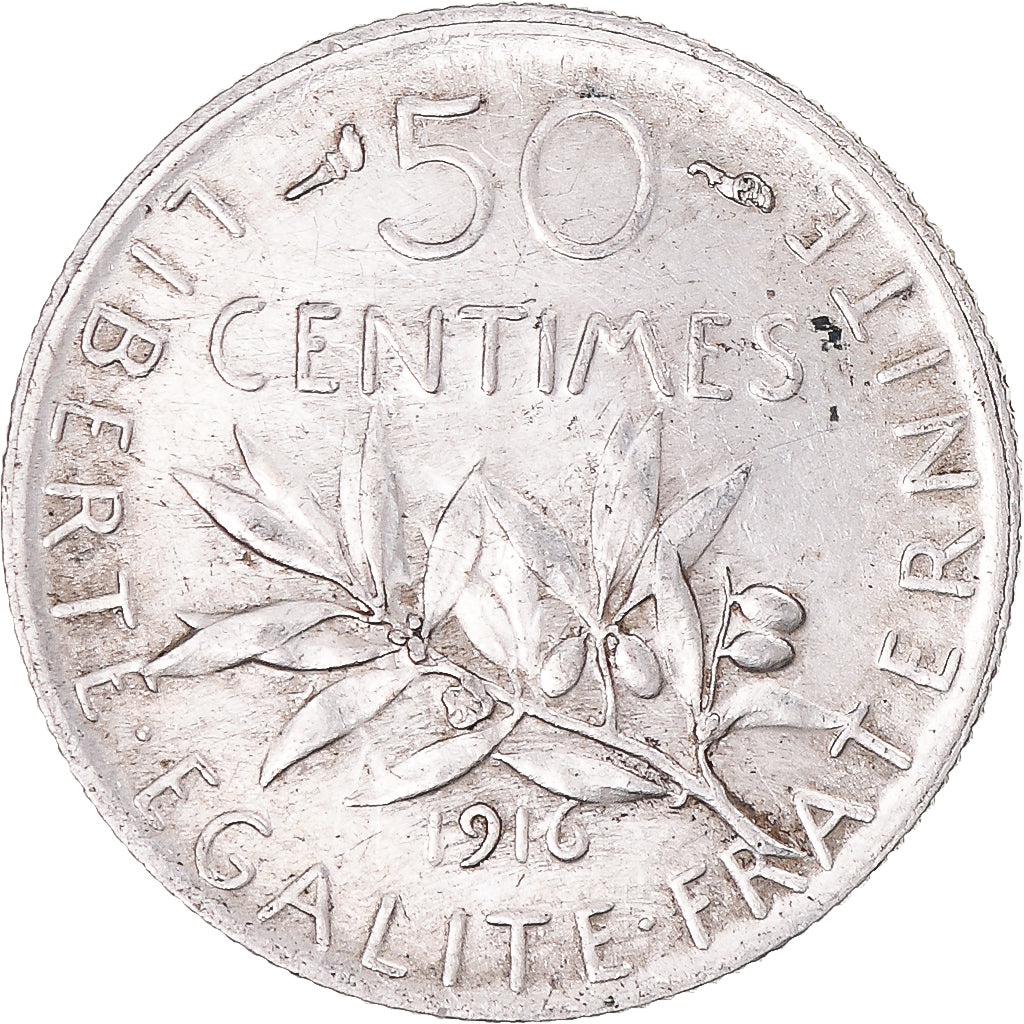 Munten, Frankrijk, Semeuse, 50 Centimes, 1916, Paris, PR, Zilver, KM:854
