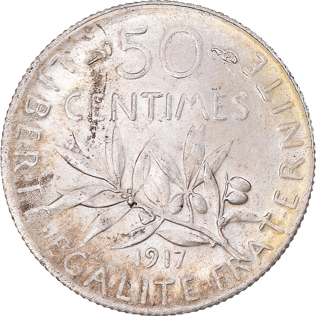 Munten, Frankrijk, Semeuse, 50 Centimes, 1917, Paris, PR, Zilver, KM:854