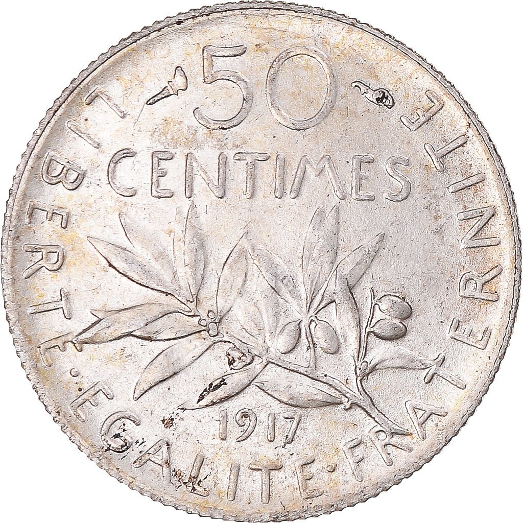 Munten, Frankrijk, Semeuse, 50 Centimes, 1917, Paris, PR, Zilver, KM:854