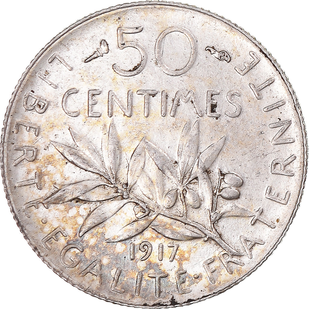 Coin, France, Semeuse, 50 Centimes, 1917, Paris, MS(63), Silver, KM:854