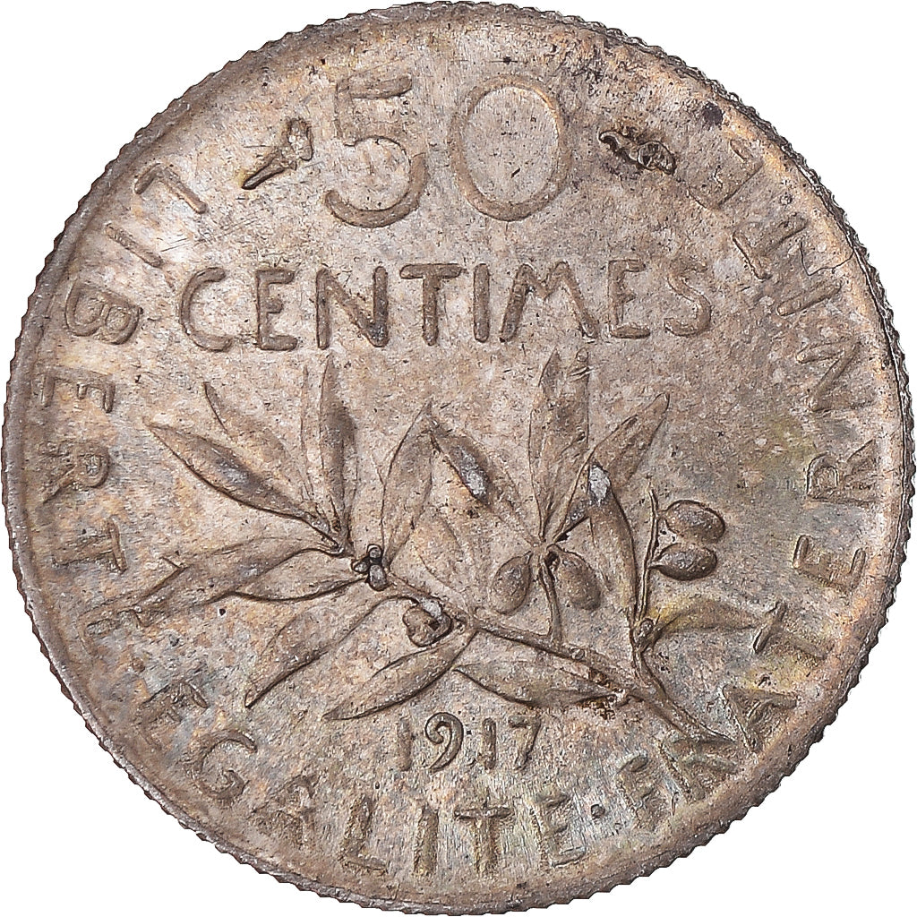 Munten, Frankrijk, Semeuse, 50 Centimes, 1917, Paris, PR+, Zilver, KM:854