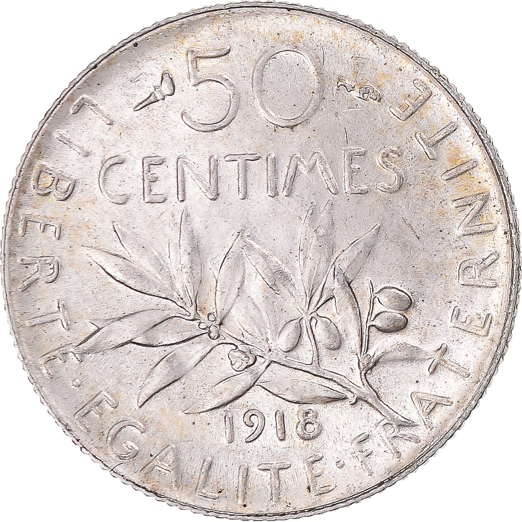 Munten, Frankrijk, Semeuse, 50 Centimes, 1918, Paris, PR+, Zilver, KM:854